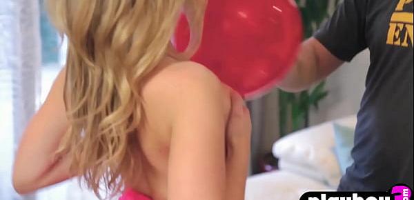  sweet blonde mistress mina enjoyed crazy games and she jumped on the balloon